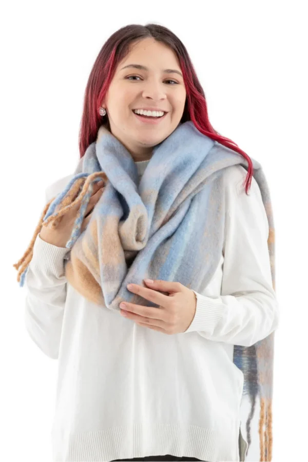 Boucle Scarf - Soft Blue and Beige